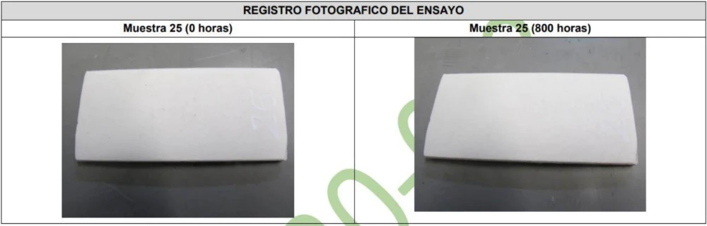 Comparativa de ladrillo blanco antes y después de prueba de 20 años de exposición salina.